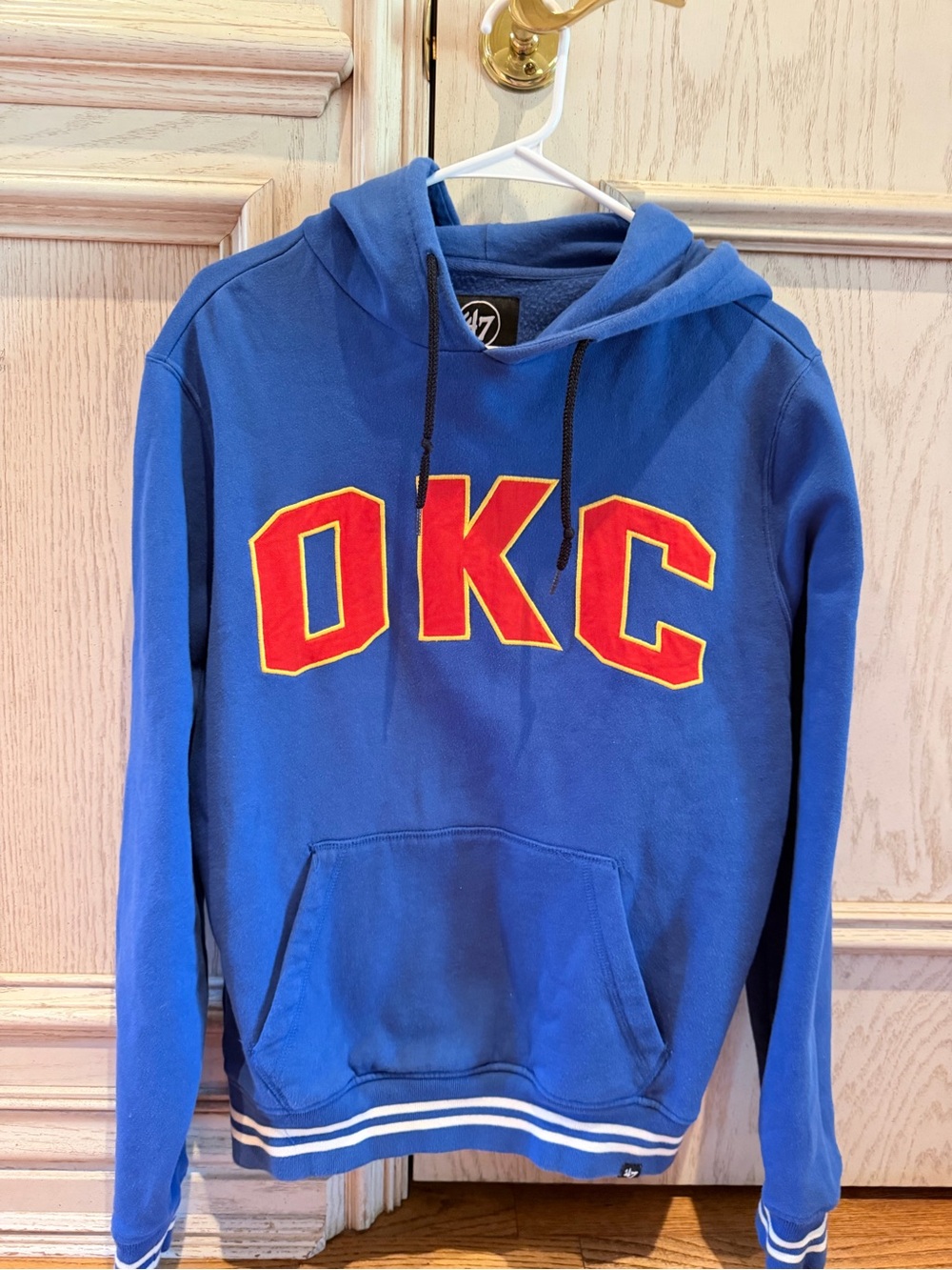 47 Brand Blue Hoodie Sweater with Red OKC Lettering